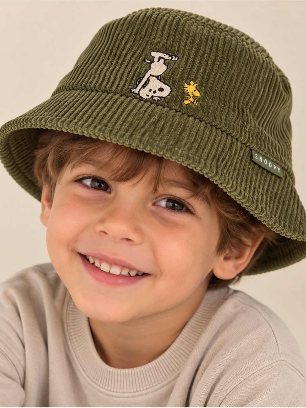 ZARA x PEANUTS Snoopy Woodstock Corduroy Bucket Hat Olive Green